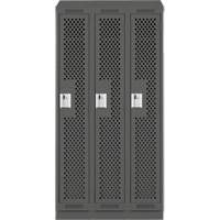 Clean Line Lockers, Bank of 3, 36" x 12" x 82", Steel, Charcoal, Rivet (Assembled), Perforated Equipex