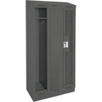 Clean Line Lockers, Bank of 3, 36" x 12" x 82", Steel, Charcoal, Rivet (Assembled), Perforated Equipex