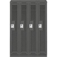 Clean Line Lockers, Bank of 4, 48" x 12" x 82", Steel, Charcoal, Rivet (Assembled), Perforated Equipex