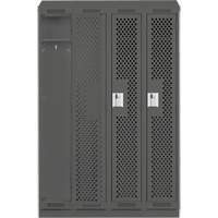 Clean Line Lockers, Bank of 4, 48" x 12" x 82", Steel, Charcoal, Rivet (Assembled), Perforated Equipex