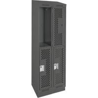 Casiers Clean Line, 2 niveaux, Bloc de 2, 24" x 18" x 82", Acier, Charbon, Rivet (assembl&eacute;), Perfor&eacute; Equipex