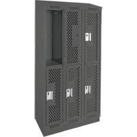 Casiers Clean Line, 2 niveaux, Bloc de 3, 36" x 18" x 82", Acier, Charbon, Rivet (assembl&eacute;), Perfor&eacute; Equipex