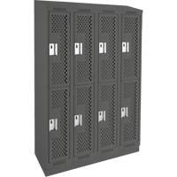 Clean Line Lockers, 2 -tier, Bank of 4, 48" x 18" x 82", Steel, Charcoal, Rivet (Assembled), Perforated Equipex