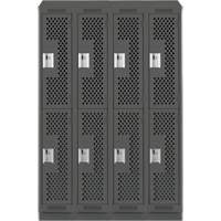 Clean Line Lockers, 2 -tier, Bank of 4, 48" x 18" x 82", Steel, Charcoal, Rivet (Assembled), Perforated Equipex
