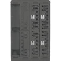 Clean Line Lockers, 2 -tier, Bank of 4, 48" x 18" x 82", Steel, Charcoal, Rivet (Assembled), Perforated Equipex