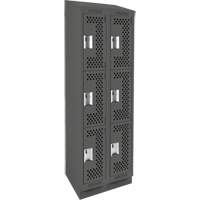 Clean Line Lockers, 3 -tier, Bank of 2, 24" x 15" x 82", Steel, Charcoal, Rivet (Assembled), Perforated Equipex