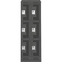 Clean Line Lockers, 3 -tier, Bank of 2, 24" x 15" x 82", Steel, Charcoal, Rivet (Assembled), Perforated Equipex