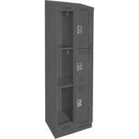 Clean Line Lockers, 3 -tier, Bank of 2, 24" x 15" x 82", Steel, Charcoal, Rivet (Assembled), Perforated Equipex