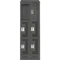 Clean Line Lockers, 3 -tier, Bank of 2, 24" x 15" x 82", Steel, Charcoal, Rivet (Assembled), Perforated Equipex