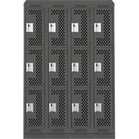 Casiers Clean Line, 3 niveaux, Bloc de 4, 48" x 15" x 82", Acier, Charbon, Rivet (assembl&eacute;), Perfor&eacute; Equipex
