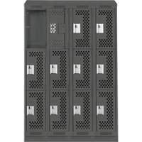 Casiers Clean Line, 3 niveaux, Bloc de 4, 48" x 15" x 82", Acier, Charbon, Rivet (assembl&eacute;), Perfor&eacute; Equipex
