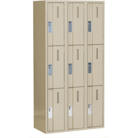 Concorde Heavy-Duty Lockers, 3 -tier, Bank of 3, 36" x 18" x 72", Steel, Beige, Welded (Assembled) Equipex