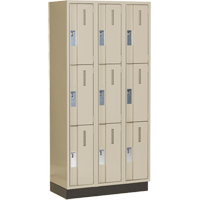 Concorde Heavy-Duty Lockers, 3 -tier, Bank of 3, 36" x 18" x 76", Steel, Beige, Welded (Assembled) Equipex