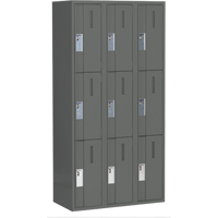 Concorde Heavy-Duty Lockers, 3 -tier, Bank of 3, 36" x 18" x 72", Steel, Charcoal, Welded (Assembled) Equipex