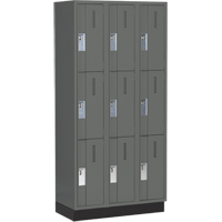 Concorde Heavy-Duty Lockers, 3 -tier, Bank of 3, 36" x 18" x 76", Steel, Charcoal, Welded (Assembled) Equipex