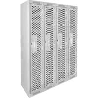 Clean Line Lockers, Bank of 4, 48" x 12" x 72", Steel, Grey, Rivet (Assembled), Perforated Equipex