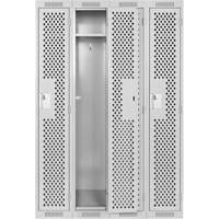 Clean Line Lockers, Bank of 4, 48" x 12" x 72", Steel, Grey, Rivet (Assembled), Perforated Equipex