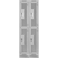 Clean Line Lockers, 2 -tier, Bank of 2, 24" x 12" x 76", Steel, Grey, Rivet (Assembled), Perforated Equipex