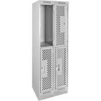 Clean Line Lockers, 2 -tier, Bank of 2, 24" x 12" x 76", Steel, Grey, Rivet (Assembled), Perforated Equipex
