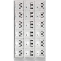 Clean-Line Perforated Lockerette, 6 -tier, Bank of 3, 12" x 72" x 12", Steel Equipex