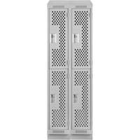 Clean Line Lockers, 2 -tier, Bank of 2, 24" x 15" x 82", Steel, Grey, Rivet (Assembled), Perforated Equipex
