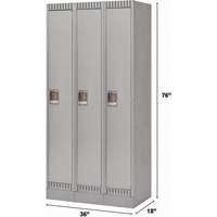 Lockers, Bank of 3, 36" x 18" x 76", Steel, Grey, Knocked Down Equipex