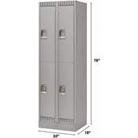 Lockers, 2 -tier, Bank of 2, 24" x 18" x 76", Steel, Grey, Knocked Down Equipex