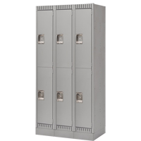 Lockers, 2 -tier, Bank of 3, 36" x 18" x 76", Steel, Grey, Knocked Down Equipex
