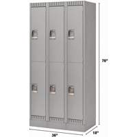 Lockers, 2 -tier, Bank of 3, 36" x 18" x 76", Steel, Grey, Knocked Down Equipex
