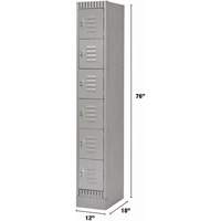 Lockers, 6 -tier, 12" x 18" x 76", Steel, Grey, Knocked Down Equipex