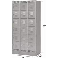 Lockers, 6 -tier, Bank of 3, 36" x 18" x 76", Steel, Grey, Knocked Down Equipex