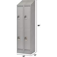 Lockers, 2 -tier, Bank of 2, 24" x 18" x 86", Steel, Grey, Knocked Down Equipex
