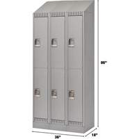 Lockers, 2 -tier, Bank of 3, 36" x 18" x 86", Steel, Grey, Knocked Down Equipex