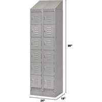 Lockers, 6 -tier, Bank of 2, 24" x 18" x 86", Steel, Grey, Knocked Down Equipex