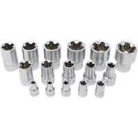 Jeu de douilles TORX EPR &agrave; 5 pans, 16 Morceaux, Prise de 1/4"/3/8"/1/2" Equipex