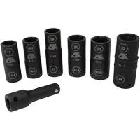 Jeu de demi-douilles r&eacute;versibles m&eacute;triques, 7 Mcx, Chocs, Prise de 1/2", Profond Equipex