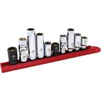Jeu de douilles chrom&eacute;es avec rail, 10 Morceaux, Prise de 1/4"/3/8" Equipex