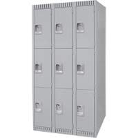 Lockers, 3 -tier, Bank of 3, 36" x 18" x 72", Steel, Grey, Knocked Down Equipex