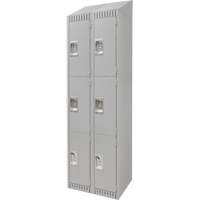 Lockers, 3 -tier, Bank of 2, 24" x 18" x 82", Steel, Grey, Knocked Down Equipex