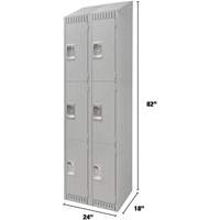 Lockers, 3 -tier, Bank of 2, 24" x 18" x 82", Steel, Grey, Knocked Down Equipex