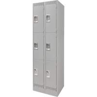 Lockers, 3 -tier, Bank of 2, 24" x 18" x 76", Steel, Grey, Knocked Down Equipex