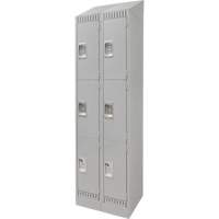 Lockers, 3 -tier, Bank of 2, 24" x 18" x 86", Steel, Grey, Knocked Down Equipex