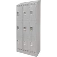 Lockers, 3 -tier, Bank of 3, 36" x 18" x 86", Steel, Grey, Knocked Down Equipex