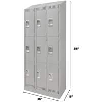 Lockers, 3 -tier, Bank of 3, 36" x 18" x 86", Steel, Grey, Knocked Down Equipex