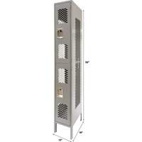 Vented Lockers, 2 -tier, 12" x 18" x 78", Steel, Grey, Knocked Down, Perforated Equipex