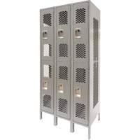 Casiers ventil&eacute;s, 2 niveaux, Bloc de 3, 36" x 18" x 78", Acier, Gris, D&eacute;mont&eacute;, Perfor&eacute; Equipex