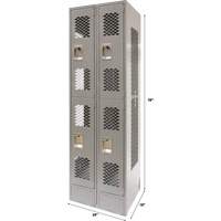 Casiers ventil&eacute;s, 2 niveaux, Bloc de 2, 24" x 18" x 78", Acier, Gris, D&eacute;mont&eacute;, Perfor&eacute; Equipex