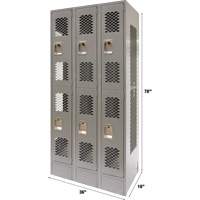 Casiers ventil&eacute;s, 2 niveaux, Bloc de 3, 36 x 18" x 78", Acier, Gris, D&eacute;mont&eacute;, Perfor&eacute; Equipex