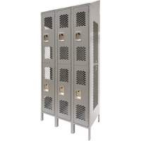Casiers ventil&eacute;s, 2 niveaux, Bloc de 3, 36 x 18" x 88", Acier, Gris, D&eacute;mont&eacute;, Perfor&eacute; Equipex