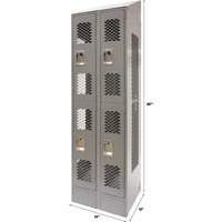 Casiers ventil&eacute;s, 2 niveaux, Bloc de 2, 24" x 18" x 88", Acier, Gris, D&eacute;mont&eacute;, Perfor&eacute; Equipex